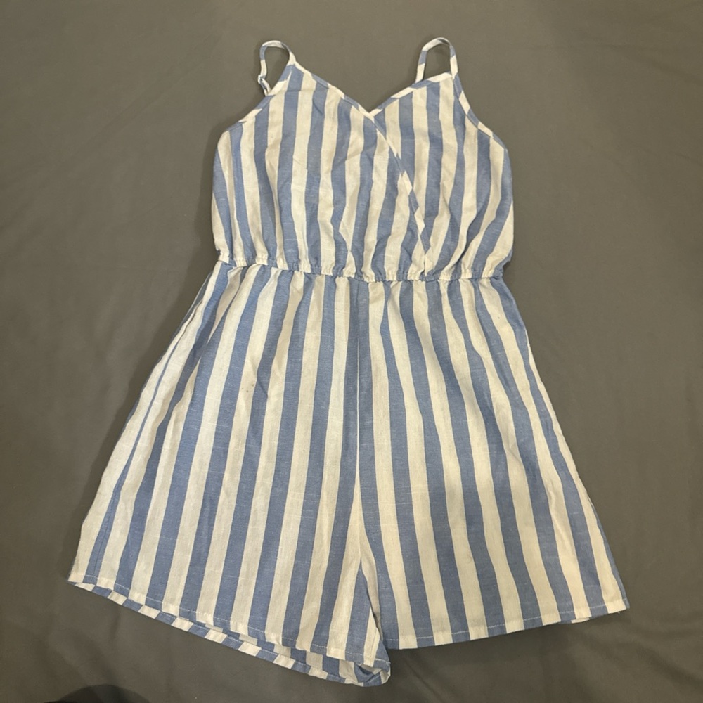 Blue and White Striped Kids Romper
